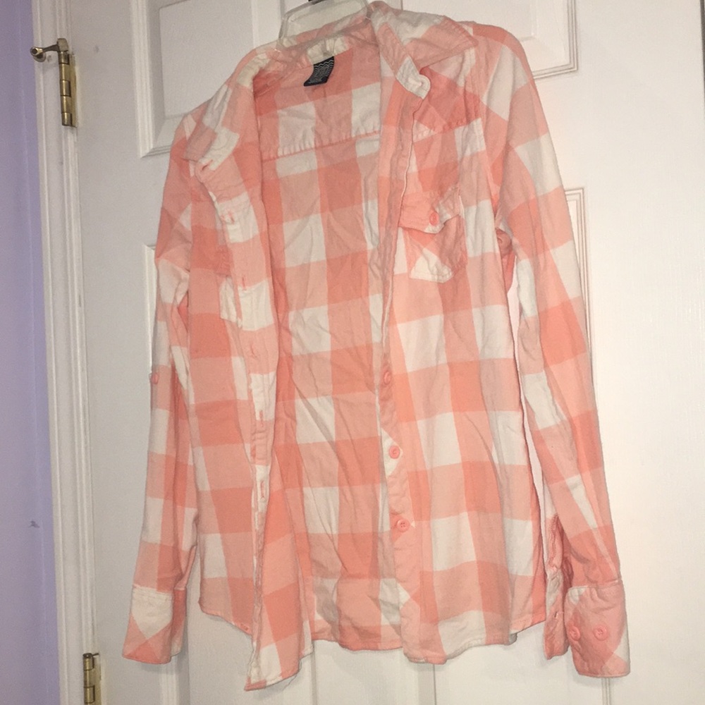 Flannel, light orange and white! Super comfy!